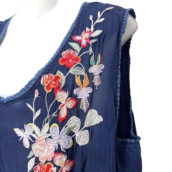 JOHNNY WAS Cattleya Floral Embroidered Long Sleeveless Tunic XL - Picture 3 of 10
